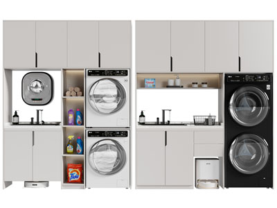 现代阳台洗衣机 烘干机收纳柜