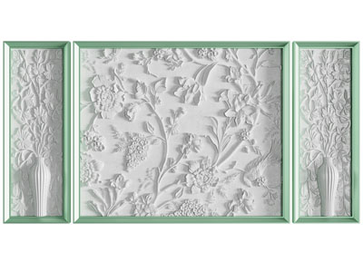 新中式花卉浮雕护墙板 背景墙