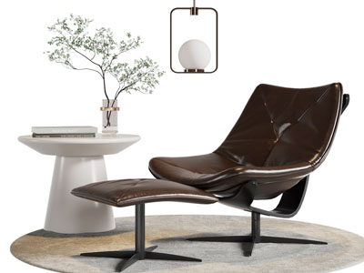 现代皮质躺椅 脚踏 边几