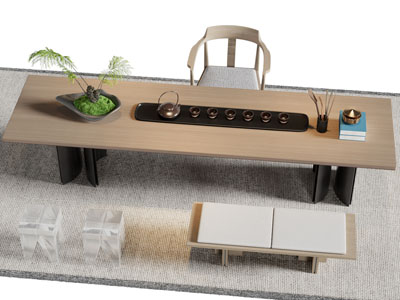 新中式茶桌椅组合3d模型 新中式茶桌椅组合