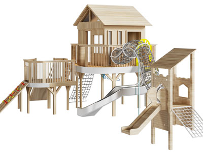 现代实木大滑滑梯游乐设备3d模型 现代实木大滑滑梯游乐设备