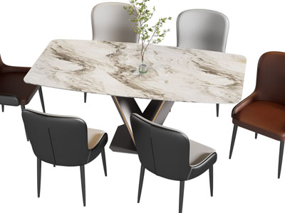 现代长方形餐桌椅组合3d模型 现代长方形餐桌椅组合