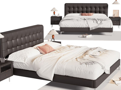 现代双人床 床头柜