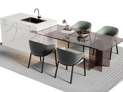 现代水吧台玻璃餐桌椅组合3d模型 现代水吧台玻璃餐桌椅组合