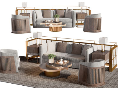 新中式多人沙发 单人沙发和茶几组合