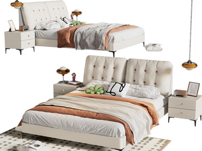 侘寂风双人床 床头柜