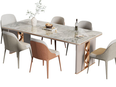 现代长方形餐桌椅组合3d模型 现代长方形餐桌椅组合