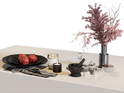 现代碗碟 花瓶花卉 烛台 摆件组合