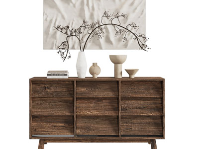 侘寂风实木玄关柜 边柜