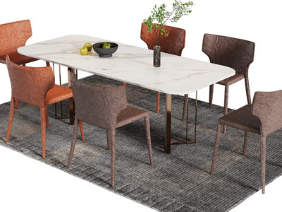 现代长方形餐桌椅组合3d模型 现代长方形餐桌椅组合