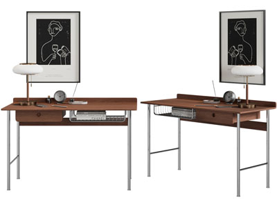 现代书桌 挂画3d模型 现代书桌 挂画