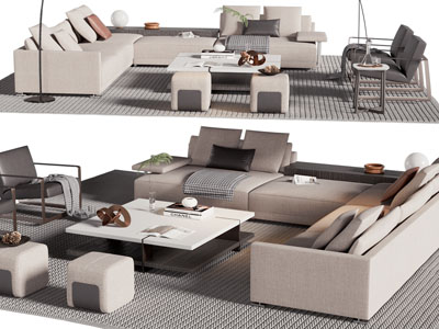 现代转角多人沙发 休闲椅子和茶几组合