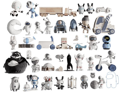 现代玩偶 宇航员雕塑雕刻摆件组合3d模型 现代玩偶 宇航员雕塑雕刻摆件组合