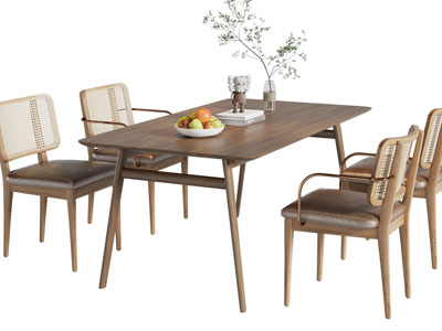 新中式实木餐桌椅组合3d模型 新中式实木餐桌椅组合