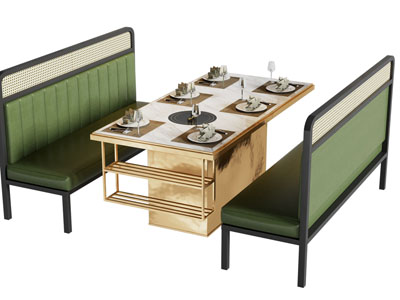 新中式火锅卡座餐桌椅组合3d模型 新中式火锅卡座餐桌椅组合