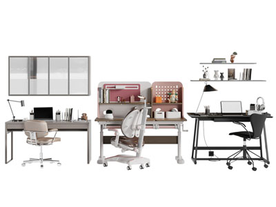现代书桌椅组合3d模型 现代书桌椅组合