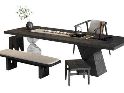 侘寂风实木茶桌椅组合3d模型 侘寂风实木茶桌椅组合