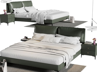 现代中古风双人床 床头柜