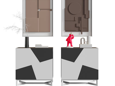 现代床头柜 立体挂画