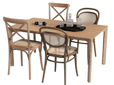 现代中古风餐桌椅组合3d模型 现代中古风餐桌椅组合