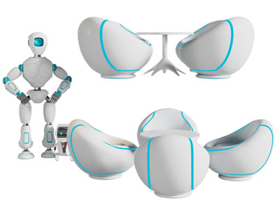 现代智能机器人 科技感休闲桌椅组合3d模型 现代智能机器人 科技感休闲桌椅组合