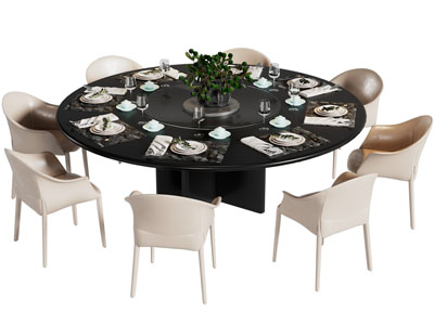 现代圆形餐桌椅组合3d模型 现代圆形餐桌椅组合