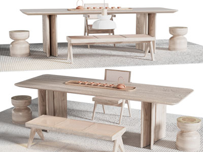 侘寂风实木茶桌椅组合3d模型 侘寂风实木茶桌椅组合