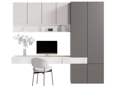 现代带收纳柜的书桌椅组合3d模型 现代带收纳柜的书桌椅组合