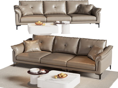 现代皮质多人沙发 茶几组合