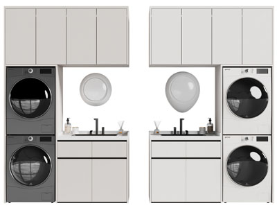 现代阳台洗衣机 烘干机收纳柜