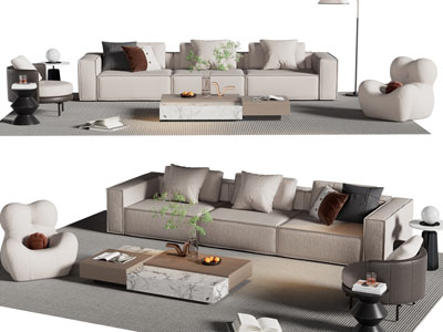 现代多人沙发 休闲椅子 茶几组合