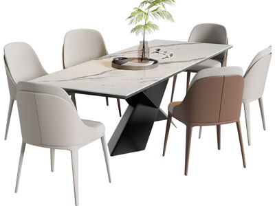 现代长方形餐桌椅组合3d模型 现代长方形餐桌椅组合