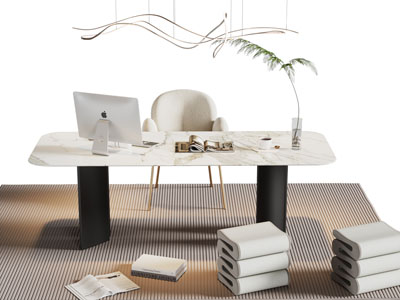 现代大理石书桌椅组合3d模型 现代大理石书桌椅组合