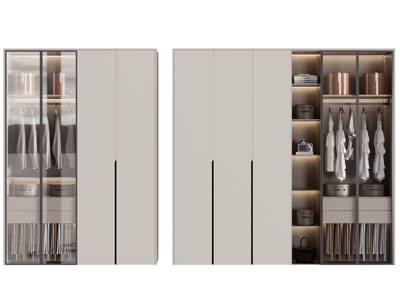 现代玻璃柜门衣柜3d模型 现代玻璃柜门衣柜