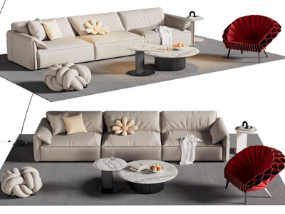 现代多人沙发 休闲椅子和茶几组合