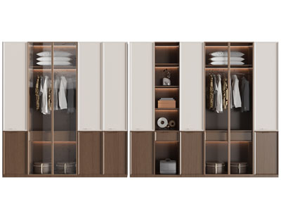 新中式撞色实木衣柜3d模型 新中式撞色实木衣柜