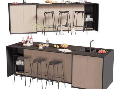 现代吧台吧凳3d模型 现代吧台吧凳