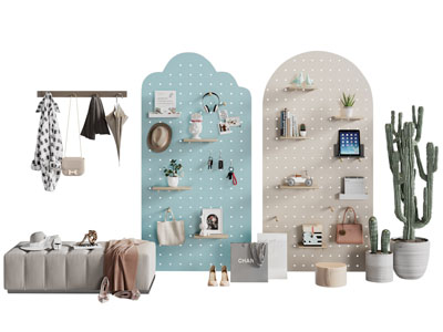 现代玄关换鞋凳 衣架 墙面洞眼收纳