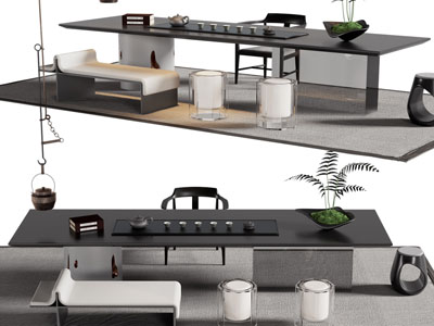 新中式茶桌椅组合3d模型 新中式茶桌椅组合