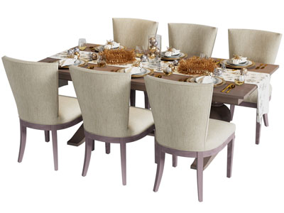 现代长方形餐桌椅组合3d模型 现代长方形餐桌椅组合