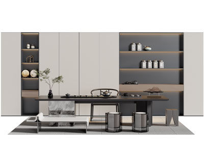 新中式茶桌椅组合 装饰柜3d模型 新中式茶桌椅组合 装饰柜