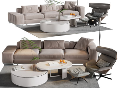现代多人沙发 休闲椅子和茶几组合
