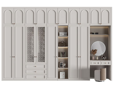 法式带梳妆台的衣柜3d模型 法式带梳妆台的衣柜