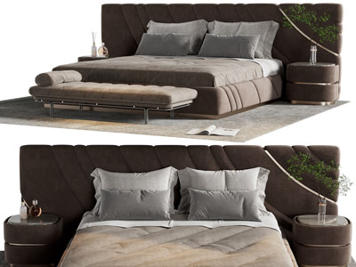 现代加宽床头双人床 床头柜