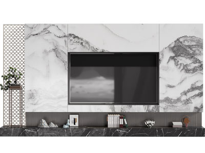 新中式电视背景墙3d模型 新中式电视背景墙