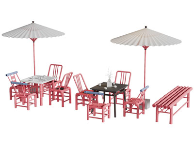 新中式户外遮阳伞 餐桌椅组合3d模型 新中式户外遮阳伞 餐桌椅组合