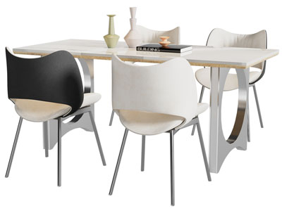 现代长方形餐桌椅组合3d模型 现代长方形餐桌椅组合