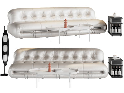 法式软包多人沙发 边几 落地灯