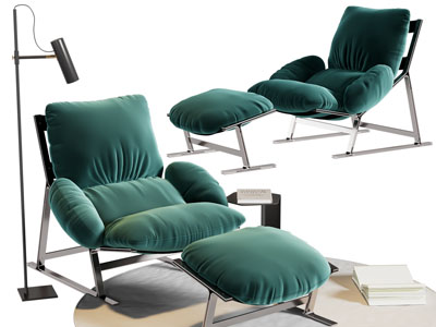 现代躺椅 脚踏 落地灯