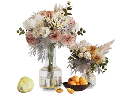 现代玻璃花瓶花卉 水果食物